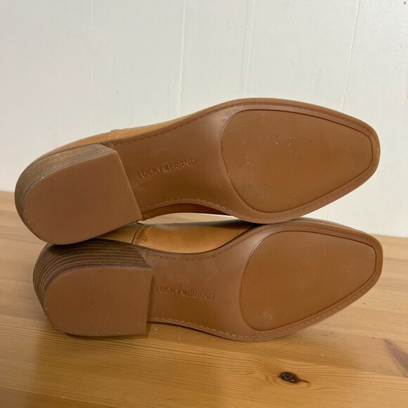 Lucky Brand Womens size 8.5 Brown Tan Ilisse Leather Ankle Bootie Cowboy Slip On - Picture 9 of 10